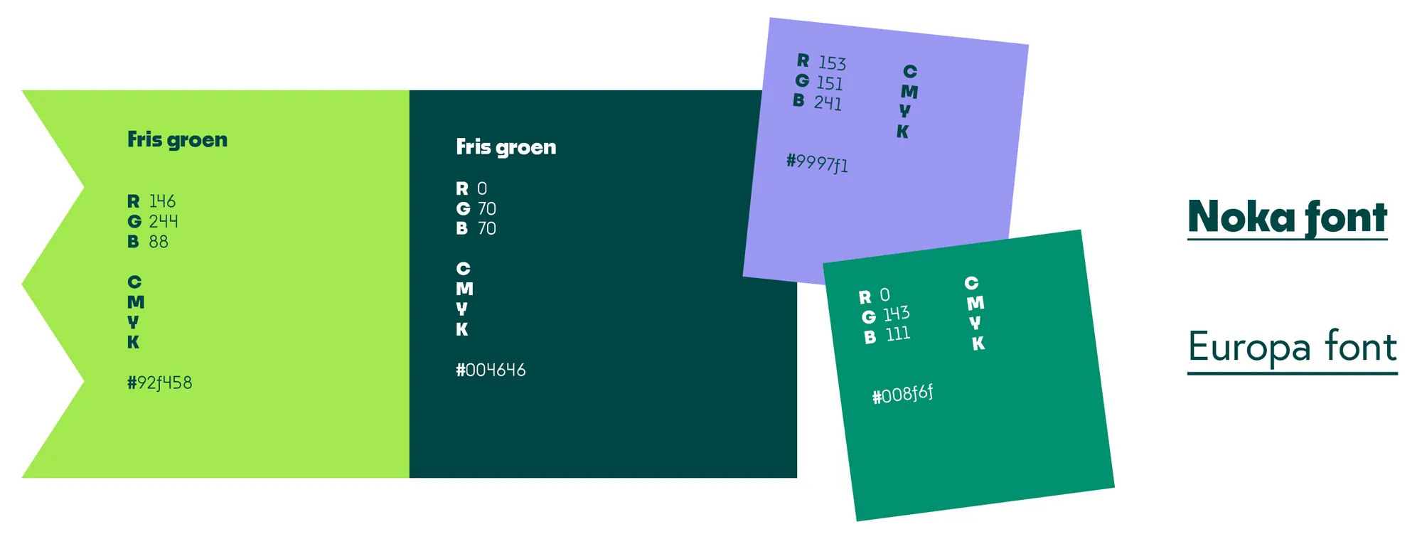 Frisse Pitch kleuren met kleur codes en lettertypen Noka font en Europa Font