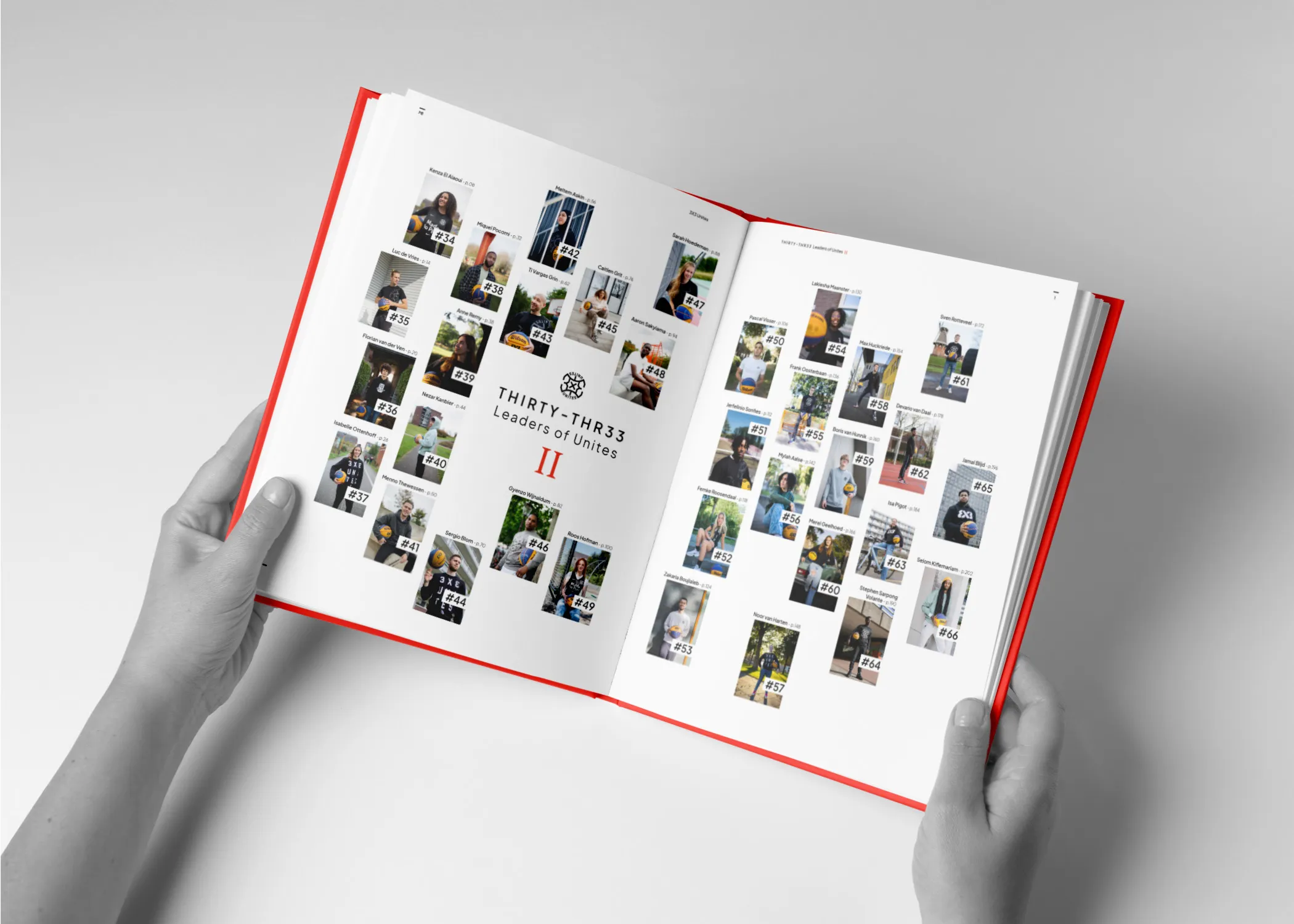 mockup boek Thirty - THR33 leaders of Unites met afbeeldingen van personen
